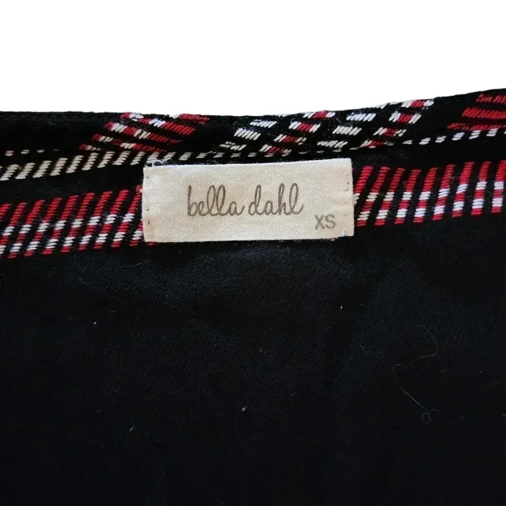 Anthropologie Bella Dahl Tunic Dress XS Black Red Striped Cold Shoulder Sleeve